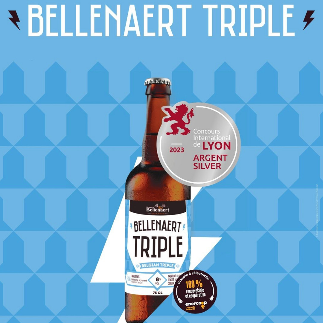 Bière Triple bouteille 33cl par la Brasserie Bellenaert. Médailles remportées par cette bière