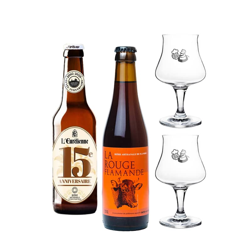 Coffret 10 bières + 2 verres à bière - à offrir, cadeau